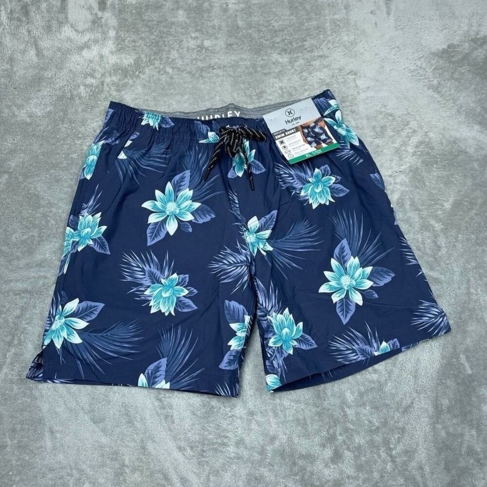 Hurley Swim Shorts Floral Navy Blue XL Regular Fit UPF 50+ a0297